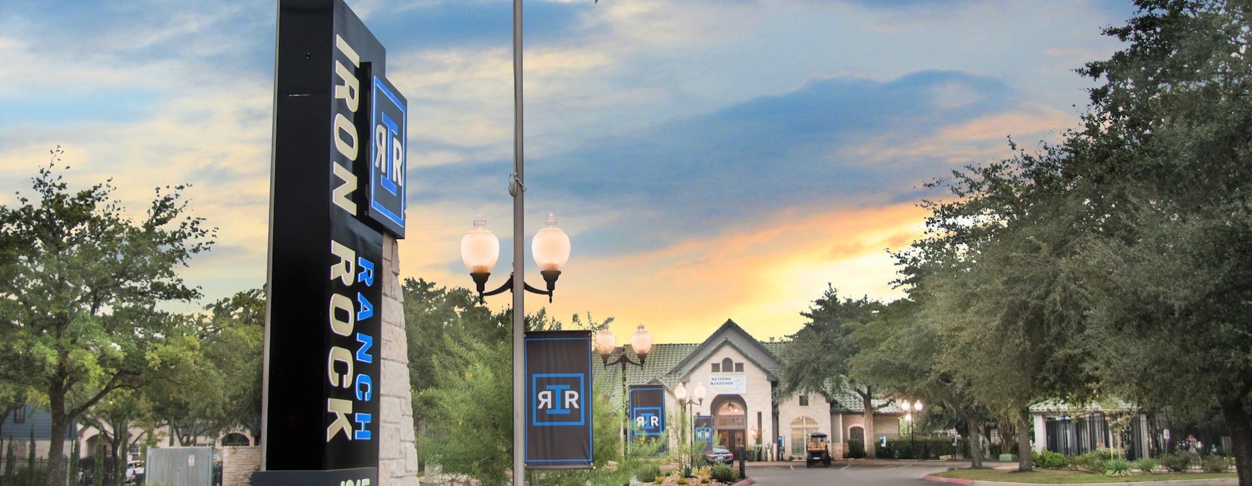 a street with flags on it