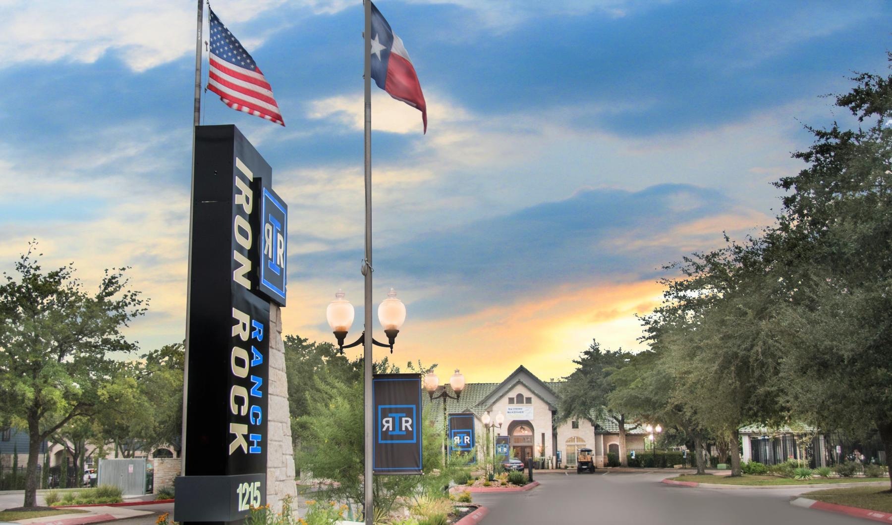 a street with flags on it